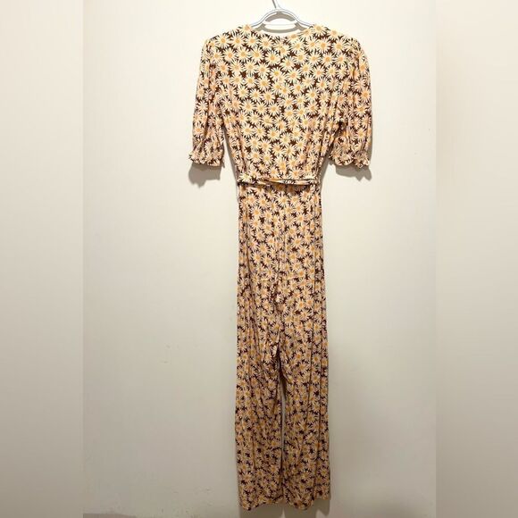 Mango Daisy Printed Puff Sleeve Jumpsuit size Small - Picture 8 of 8